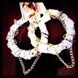 Denim chain bamboo earrings